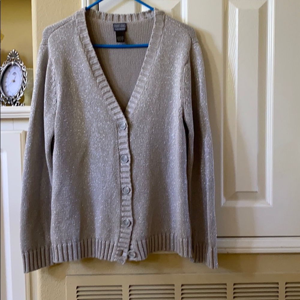 Metallic  grey silver cotton cardigan sweater